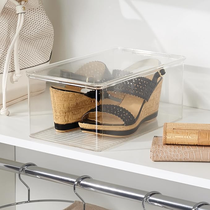 iDesign Stackable Shoe Box - Plastic Shoe Box with Hinged-Lid - Clear - Made in USA