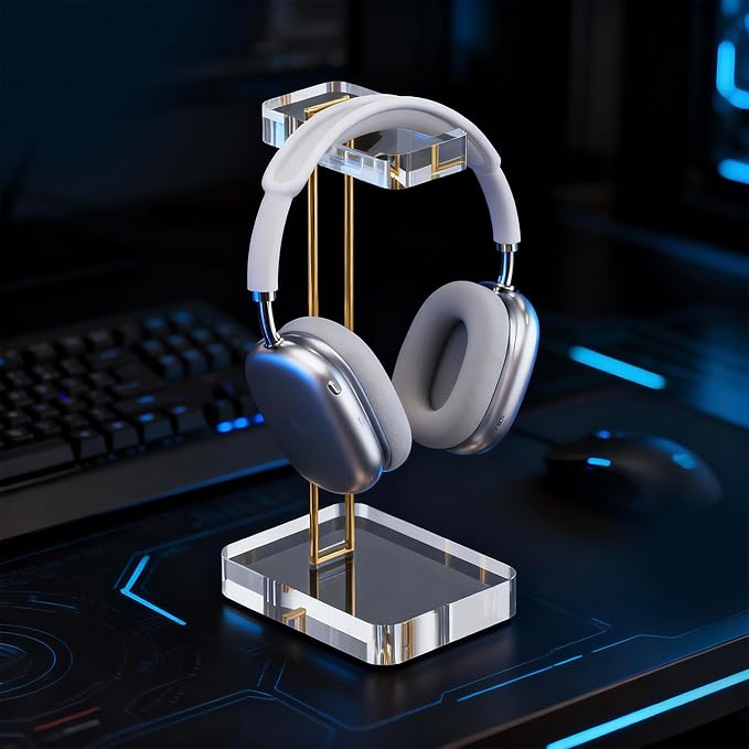 Headphone Stand Headset Holder for Desk, Solid Christal-Clear Acrylic with Gold Hardware Earphone Hanger for Gaming Room Office Accessories