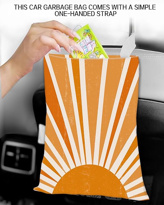 Car Garbage Can, Car Trash Bag, Car Garbage Bag, Hanging Car Trash Can for Car Accessories, Vehicle, Travelling, Camping, Cute Car Back Seat Organizer, Retro Sun Design