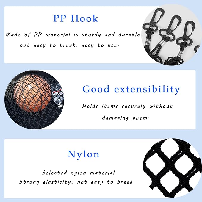 Truck Bed Cargo Net Nylon Universal Heavy Duty Truck Storage Mesh Pouch Pickup Cargo Organizer Trunk Mesh Cargo Net (51x18 Inch)