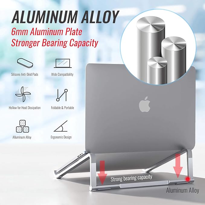 Portable Foldable Aluminum Laptop Holder - Ergonomic Laptop Riser Compatible with 11 to 15.6 Inch MacBook Air/Pro