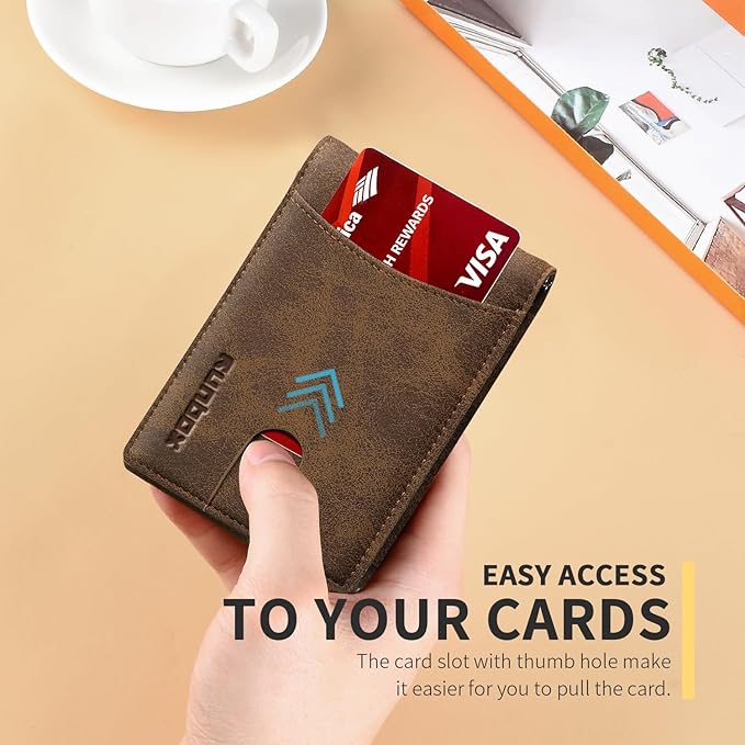 RUNBOX Slim Wallet for Men Genuine Leather RFID Blocking Bifold Minimalist Front Pocket Mens Wallet with Money Clip Thin Gift Box
