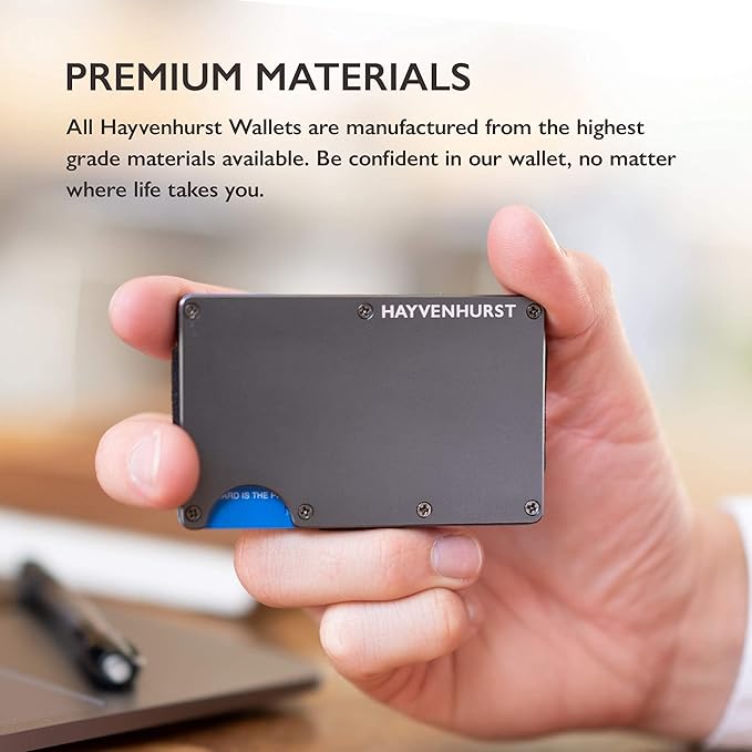 Hayvenhurst Wallet for Men - Slim RFID Blocking Metal Wallet with Money Clip, Minimalist Front Pocket Credit Card Holder, Small Mens Wallet