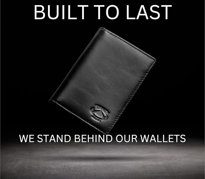 Stealth Mode Men's Slim Front Pocket Wallet - RFID Blocking, Thin Minimalist Bifold Design, Genuine Leather - ID Badge Window and 5 Sleeves for Money, Credit and Debit Cards, Driver's License - Black