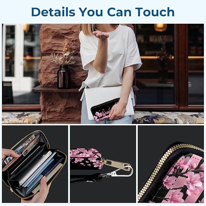 Wristlet Wallet for Women, RFID Blocking Phone Wallet, Large Capacity Zip Around Clutch, Fits iPhone 15 Pro Max, Travel Organizer Purse