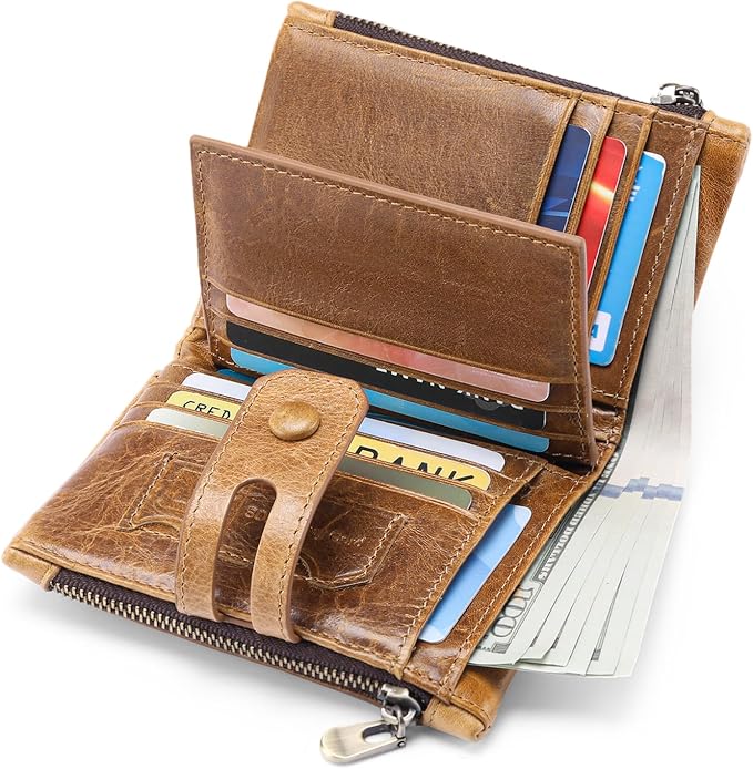 FALAN MULE Wallet for Men Large Capacity Genuine Leather Men Wallets RFID Blocking