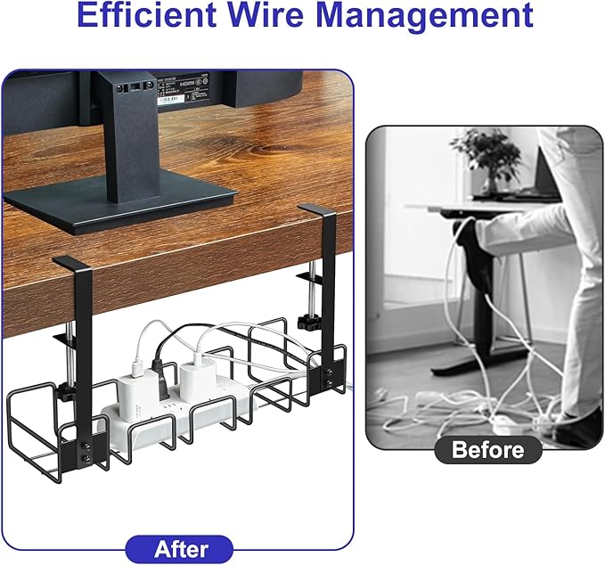 OneLeaf Cable Management Tray, No Drill Wire Management Rack, Office Wire Organizers for Cords, Computer Desk Accessories, Under Desk Organizer with Cable Organization