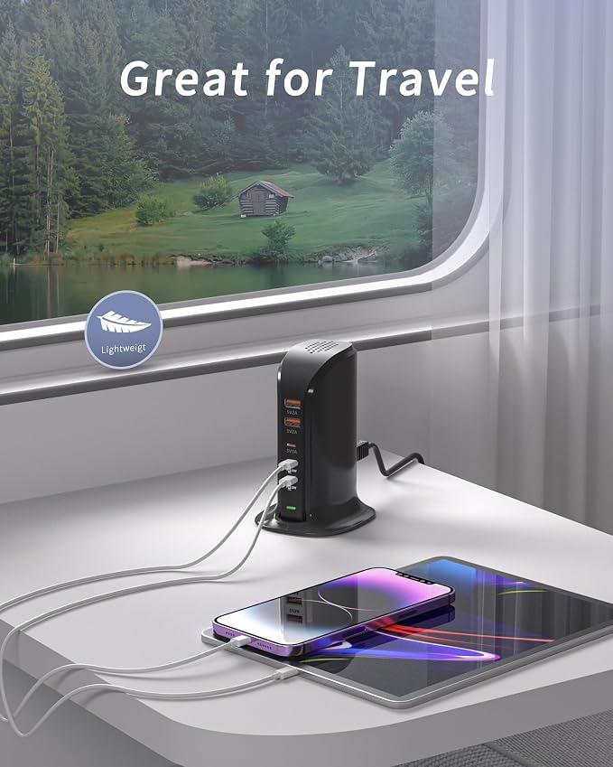 5 Port USB Charger Block, USB Tower Charging Station for iPhone (Black)