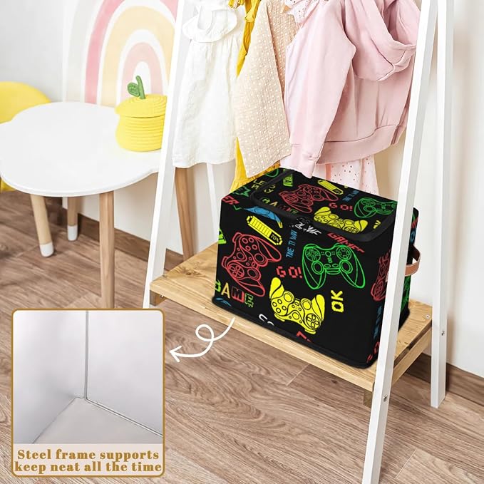Game Controller Storage Bins With Zipper Lid, Collapsible Trunk Organizer, Car Organizers and Storage Bins with Lids, Decorative Storage Boxes with Handle, Home Storage Baskets for Organizing