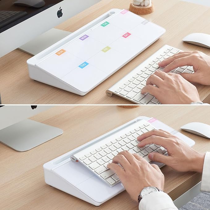 TSJ OFFICE Whiteboard Weekly Dry-Erase-Board - Desktop White Board Calendar Desk Organizers with Accessories Computer Keyboard Stand with Drawer, for Office, Home, School Supplies - White Calendar