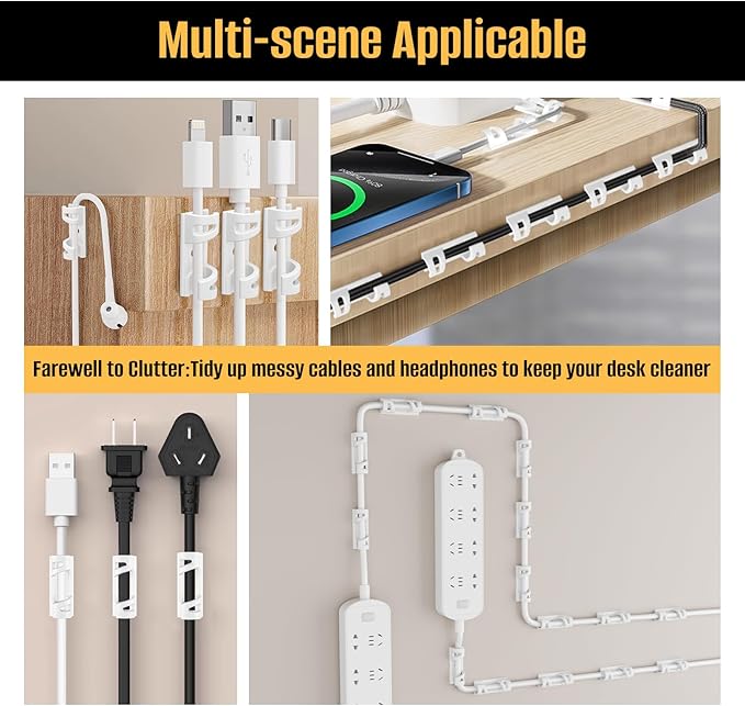 50 Pcs Self Adhesive Cable Clips,Upgraded Cable Management with Screw Hole,Strong Cord Organizer for Under Desk,Car,TV PC,Christmas Light Indoor/Outdoor-White S