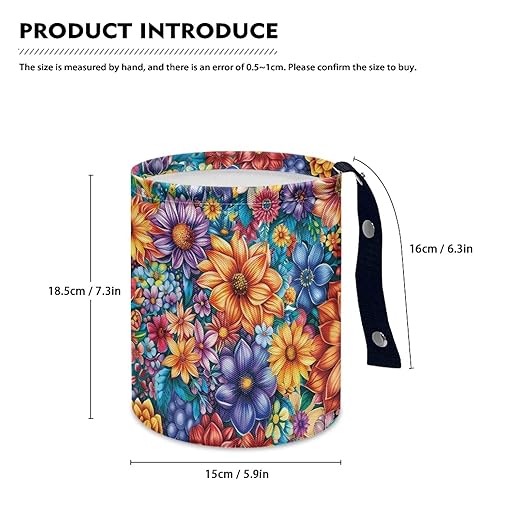 Colorful Flower Auto Garbage Bag Trash Can Collapsible Trash Rubbish Bin Basket Bag Hanging Cup Holder Organizer Car Interior Accessories for Front Seat, Back Seat, Floor, Headrest