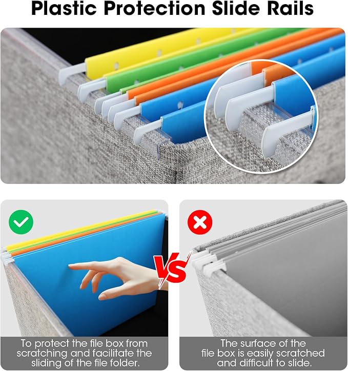 File Organizer Boxes with Lid, Linen Hanging File Storage Boxes with Handle, Collapsible Document Filling Boxes for Letter/Legal Folder, Portable File Box for Office/Decor/Home (4 Pack, Gery)