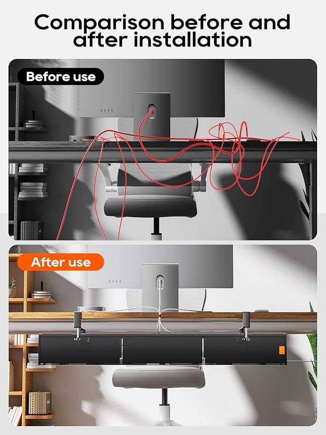 Under Desk Cable Management Tray No Drill, Cable Ties Included, Eco-Friendly Canvas Material, Mesh Design for Heat Dissipation, Cable Organizer/Storage for Standing Desk(39inch, Black)