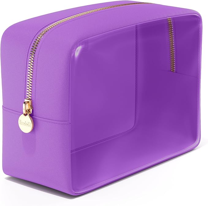 Embla Clear Large Makeup Bag Cute Big Make Up Nylon Pouches Travel Bathroom Bags for Toiletries XL Cosmetic Pouch for Women Girls Extra Large Zipper Toiletry Skincare Organizer Purple