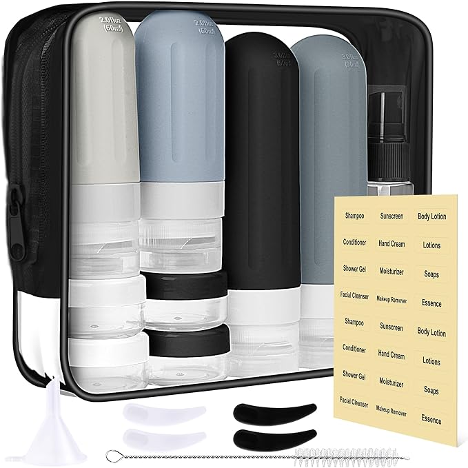 Landisun Travel Bottles for Toiletries 18Pack Travel Size Containers Toiletry Travel-Containers TSA Approved Leak Proof Black
