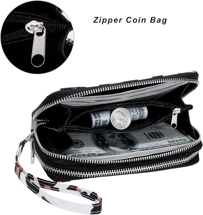 Cellphone Wallet for Women Dual Zipper Long Purse with Removable Wristlet