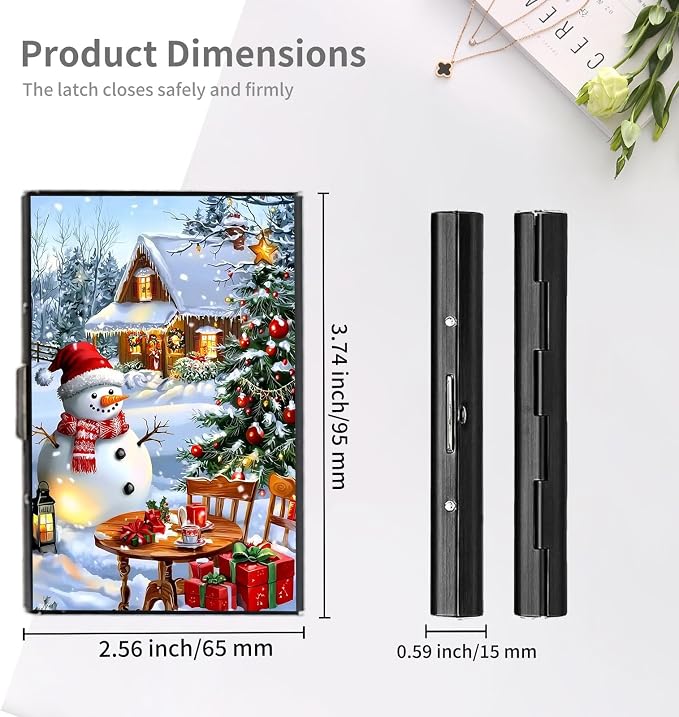 RFID Metal Wallet Credit Cards Holder Slim Mini Business Card Holder Metal ID Case Gift for Men Women,Snowy Christmas
