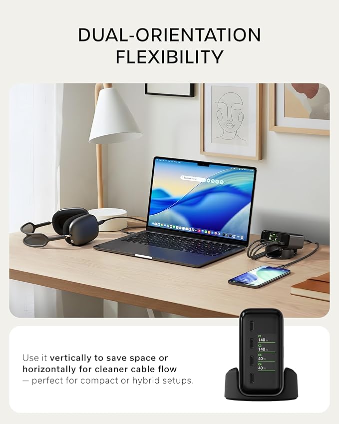 Satechi ChargeView??140W Desktop Charger, GaN Charging Station with Live Power Display, Four USB-C Ports, Designed for Modern Workspaces, Space Black