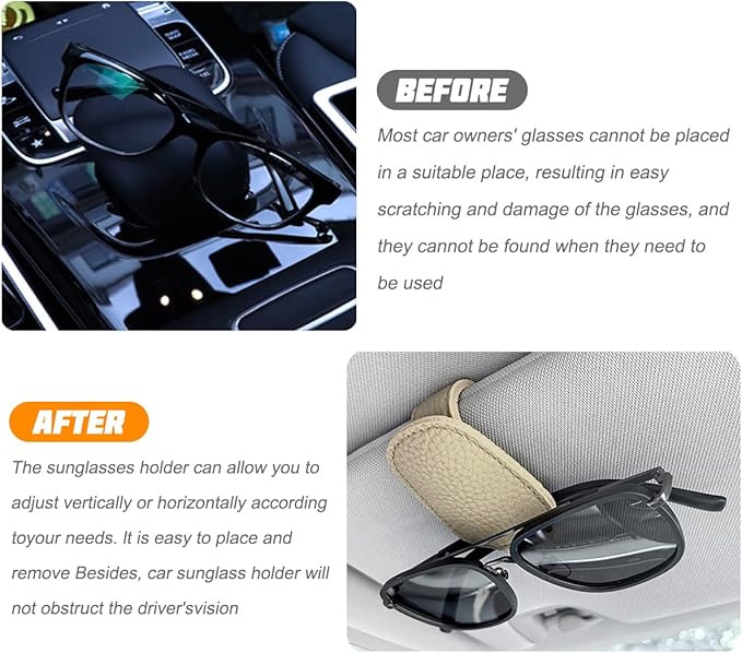 zipelo Sunglasses Holders for Car Sun Visor, Magnetic Leather Vehicle Glasses Hanger Clip for Ticket Card, Auto Interior Eyeglass Organizer Accessories, Universal for SUV Sedan Truck (Beige)