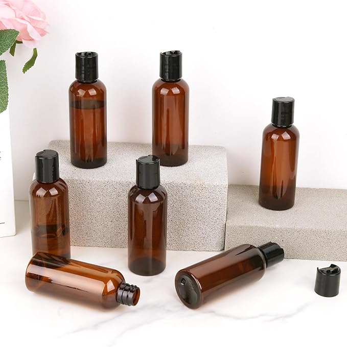 20 Pack 3.4 oz Travel Bottles for Toiletries TSA Approved Leak Proof Travel Size Containers Plastic Empty Shampoo Bottles with Labels Squeeze Bottle Toiletry Accessories(Brown)