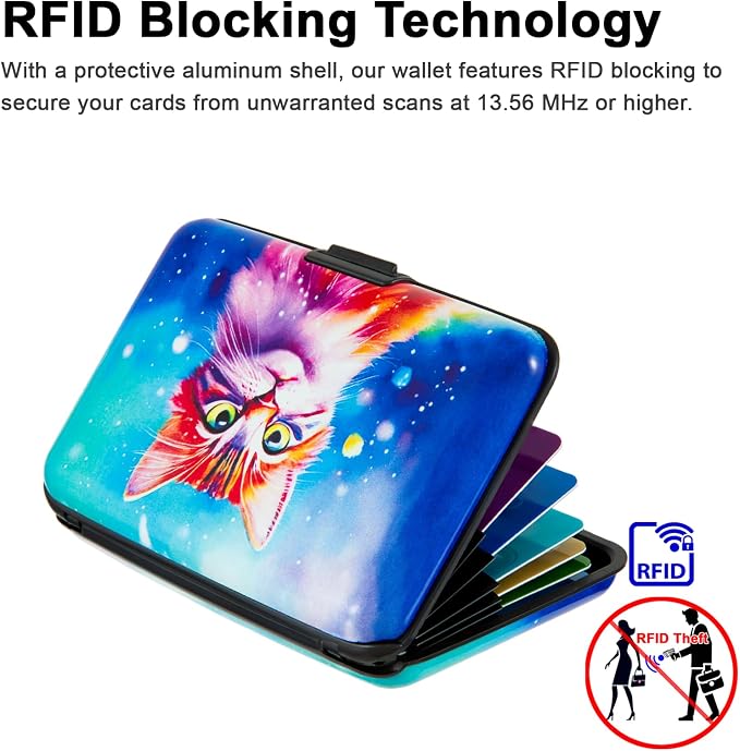 Credit Card Holder for Women Men RFID Blocking Wallet Small Business Metal Slim Mini Aluminum Hard Case (Orange Cat)