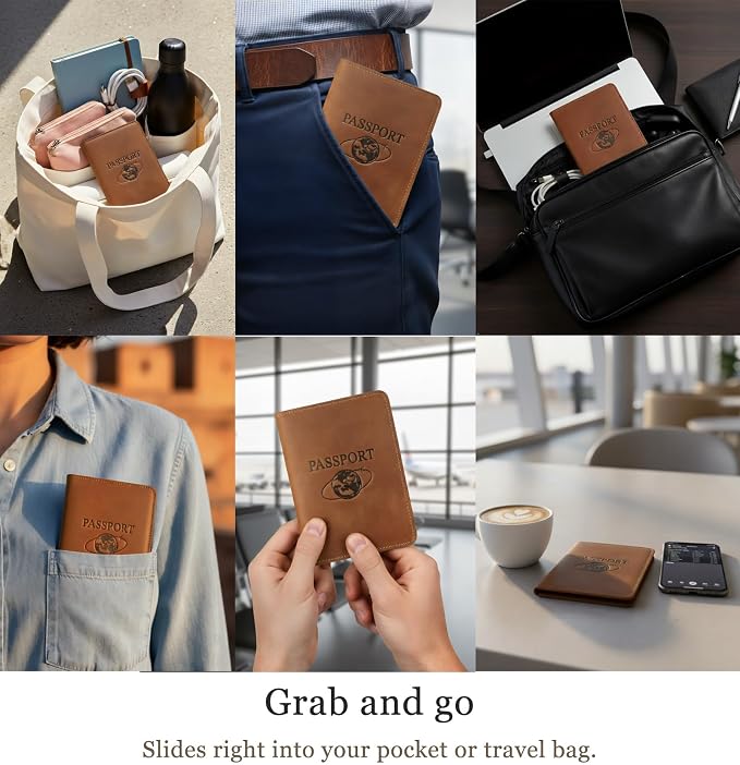 Slim Full-Grain Leather Passport Holder for Travel Women and Men | Passport Wallet for Men & Women, Lightweight Travel Passport Wallet with Card Slots & Gift Box 5.5″ × 4.1″ (Brown)