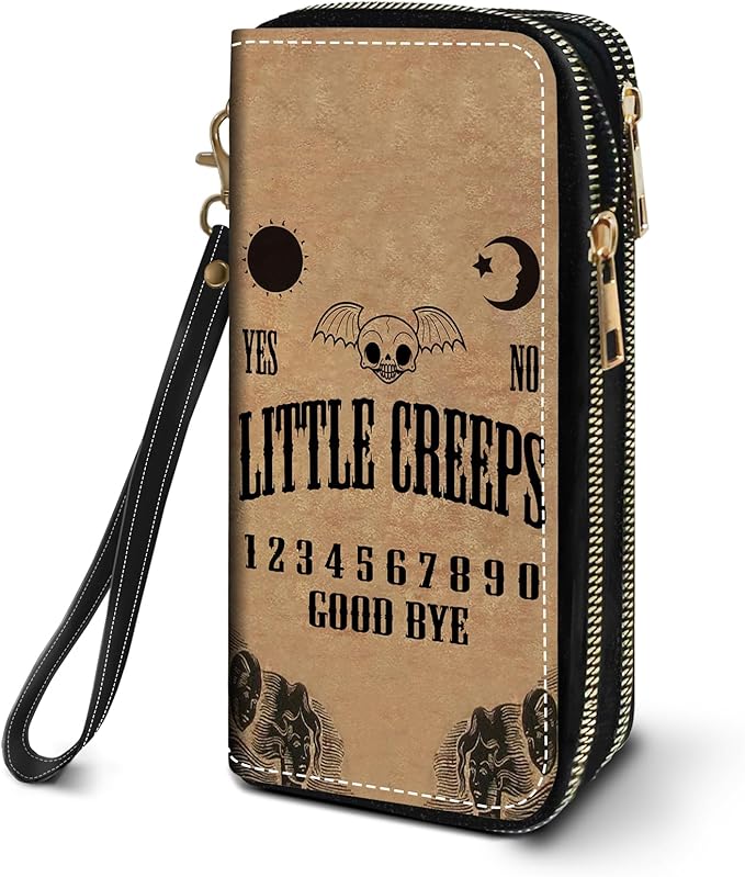 Women's Large Capacity Wallet PU Leather Double Zipper Clutch Purse Multifunctional Wallet with Removable Wristlet Strap for Smart Phone/Coin/Card/Cash, Ouija Board