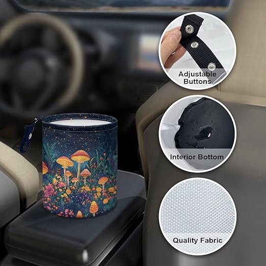 Mushroom Forest Starry Sky Car Rubbish Bag Hanging Can Reusable Compact Rubbish Holder Mini Car Organizer for Car Garbage, Easy to Install
