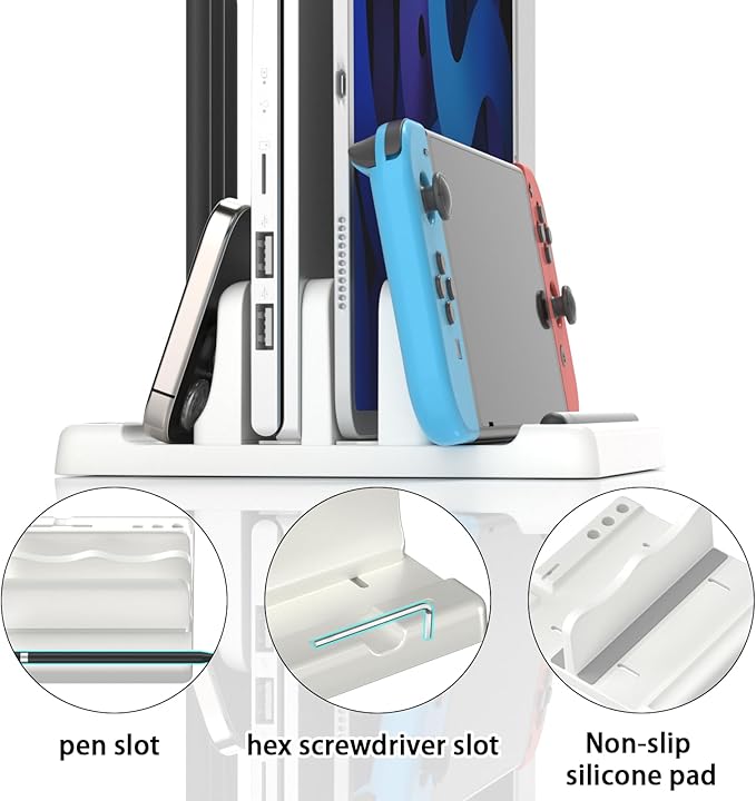 Vertical Laptop Stand Holder - Adjustable ABS Plastic Laptop Holder Vertical, Space-Saving 4 in 1 Compatible with All MacBook Pro Air, Mac, HP, Dell, Microsoft Surface (White)