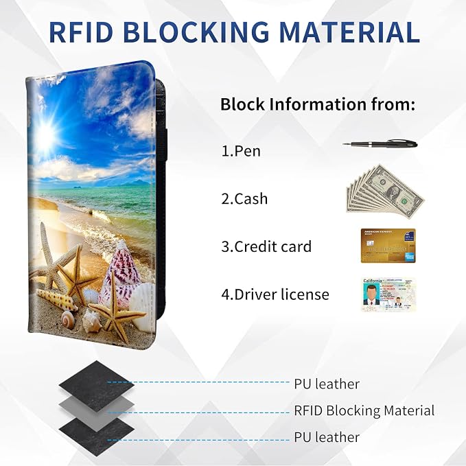 DEGDFSGR Checkbook Cover PU Leather Checkbook Covers for Women for Duplicate Checks, Check Book Covers with RFID Blocking Function for Personal Checkbook (Sunshine Beach)