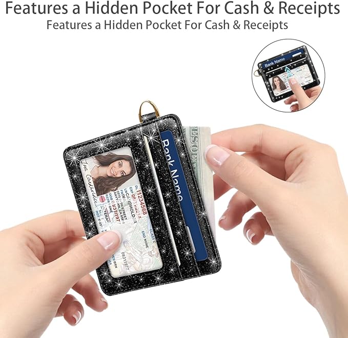 Slim Minimalist Front Pocket RFID Blocking Credit Card Holder Small Wallet Cute Card Cases for Women,Glitter Black