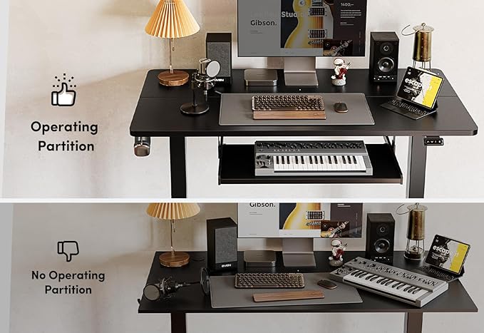 BANTI 48" x 24" Height Adjustable Electric Standing Desk with Keyboard Tray, Sit Stand up Desk with Splice Board, Black Frame/Black Top
