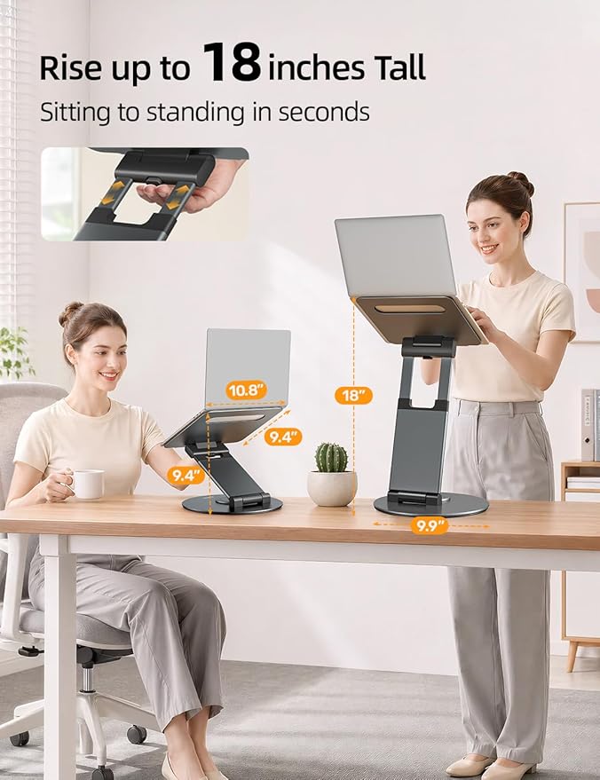 Nulaxy Telescopic 360 Rotating Laptop Stand for Desk Adjustable Height Swivel Pull Out Design Ergonomic Laptop Riser Standing Desk Converter Fits All 10-17" Laptops Computer MacBook, Gray
