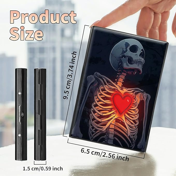 Slim Credit Card Holder, Skull Heart RFID Blocking Metal Wallet for Men & Women, Aluminum Minimalist Hard Case Pocket-Sized Business Cards Organizer (Fits Up to 10 Cards)
