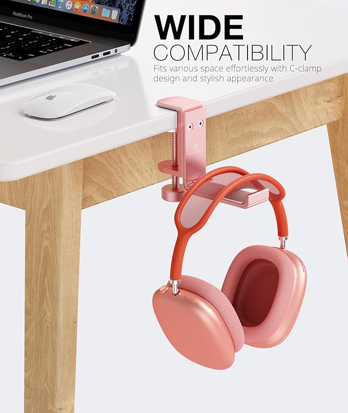 Foldable Headphone Stand and Hook ??Aluminum Headset Holder Clamp Mount Under Desk, Universal Fit for Gaming Headphones, Space-Saving Hanger Organizer