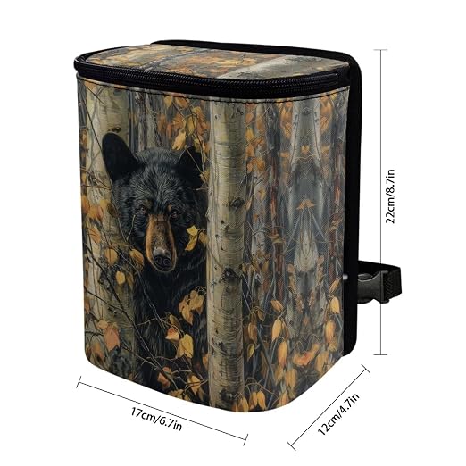 Talayituse Bear Hunting Camo Print Car Trash Can with Lid, Leak Proof Auto Trash Bag Hanging Vehicle Garbage Can Multipurpose Storage Container for Back Seat Road Trip