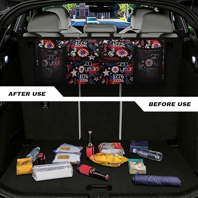 250 Years Trunk Storage Organizer Waterproof Collapsible Car Storage Bag with 4 Pockets Large Capacity Backseat Trunk Organizer Universal Fit for Cars SUV Sedans