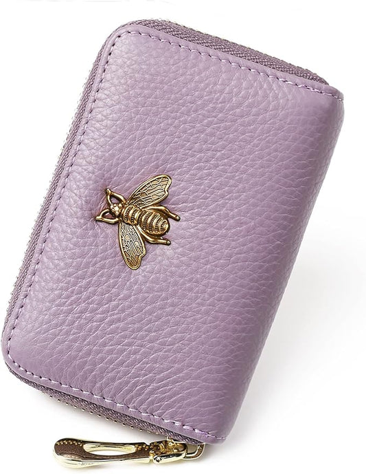 imeetu RFID Credit Card Holder, Small Leather Zipper Card Case Wallet for Women