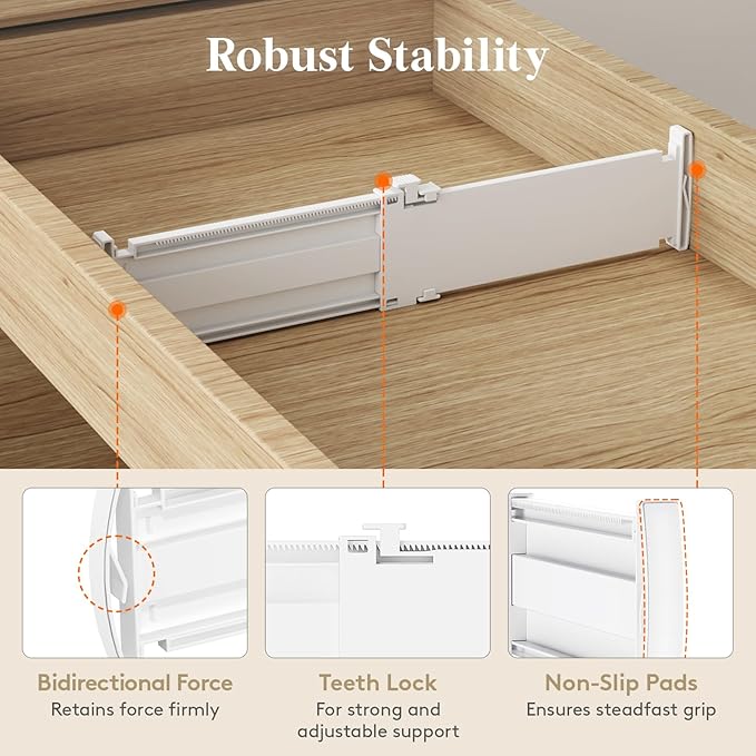 Lifewit Drawer Dividers for Clothes, 3.2" Tall 10.5"-16.5" Expandable Dresser Drawer Dividers, Adjustable Dresser Drawer Organizers, White Drawer Separators for Bedroom/Bathroom/Kitchen, 4 Pack