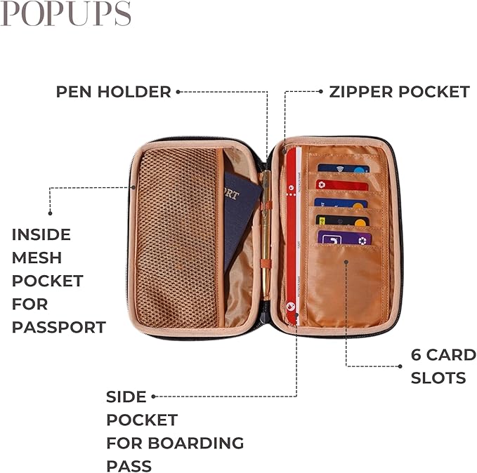 POPUPS Passport Travel Wallet for Women - Large Multiple Document Organizer and Holder with Wristlet - Burnt Orange