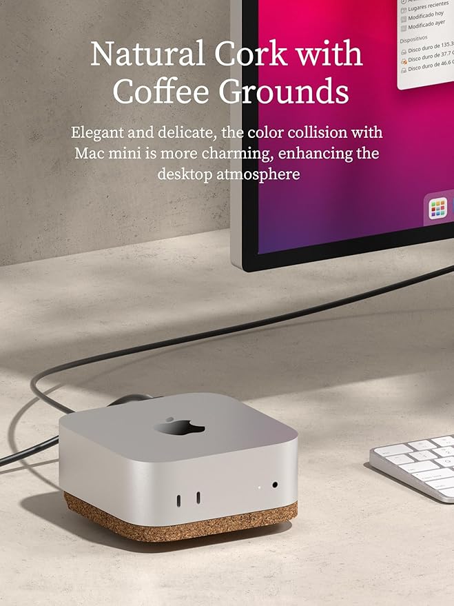 Hagibis Mac mini M4 Stand, Coffee Groud Cork Desktop Stand Dustproof Laptop Holder Environmentally Friendly Cooling Heat Disspation Mount for Mac mini M4 Pro 2024 (ZM10 Coffee Cork)