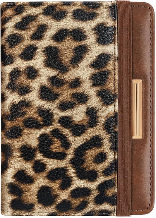 Women's Leopard Print Passport Holder Cover with RFID Protection, 4 Card Slots, 1 Cash Holder, 1 Boarding Pass Holder