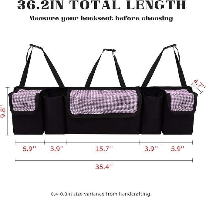 eing Car Trunk Organizer and Storage, Backseat Hanging Organizer for SUV, Truck, MPV, Waterproof, Collapsible Cargo Storage Bag with 5 Pockets, Bling Car Interior Accessories for Women,Pink