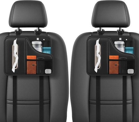 Car Tissue Holder,Back Seat Organizer with Cup Holder,Multifunctional Car Headrest Seat Back Storage,Large Tissue Box Cover Fit for 100-130 Regular Size Tissues(2pcs)