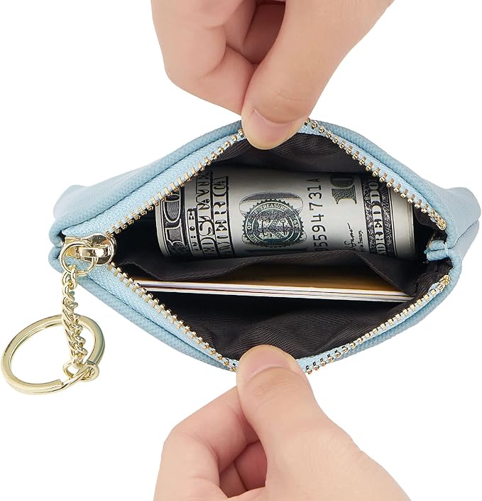 WOZEAH Artificial Leather Coin Purse Change Purse With Key Chain Ring Zipper For Men Women (Blue)
