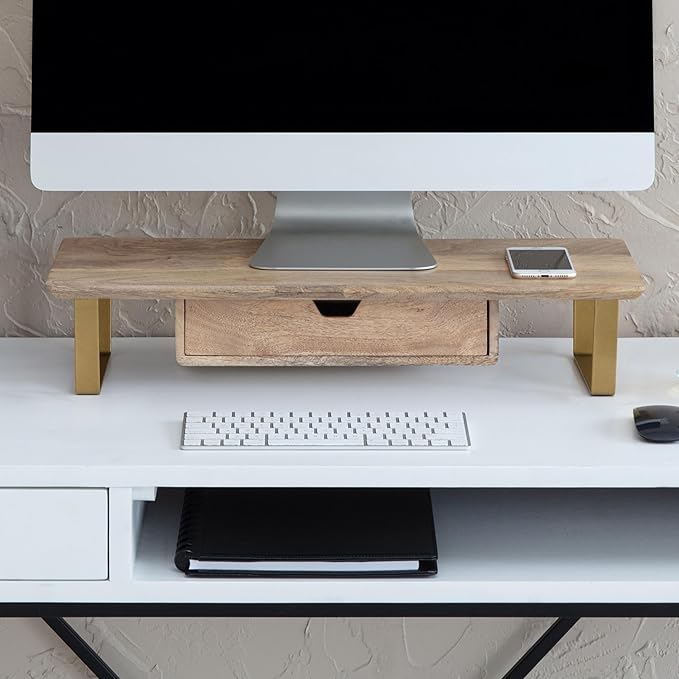 Anji Mountain Monitor Stand - Desktop Organizer & Laptop Riser, Ergonomic Monitor Riser, Space-Saving Monitor Stand for Desk, Durable Construction, Easy Assembly, Ideal for Home & Office,Natural