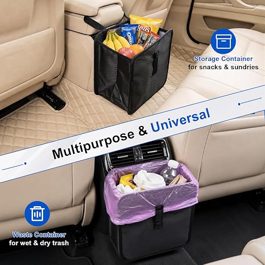 Car Trash Can, Foldable Hanging Car Trash Bag, 2 Gallon Leakproof Waterproof Auto Garbage Bag with Liner, Collapsible Car Interior Accessories Essentials for SUV Truck RV, Black