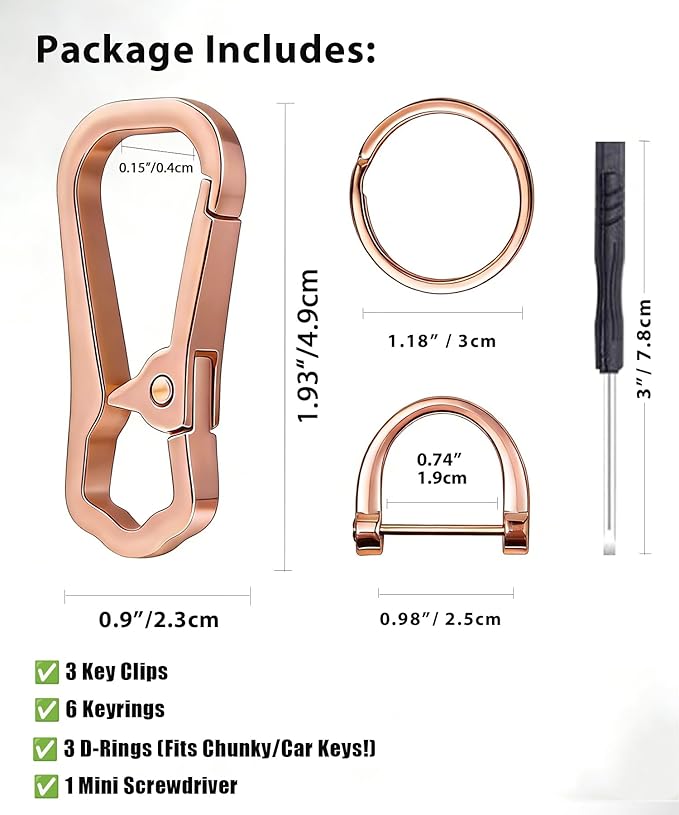 Metal Keychain Clip with Key Rings and D Ring, Heavy Duty Carabiner Key Chain Hook Holder for Car Home Keys