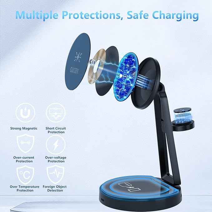 Wireless Charger for Samsung | 3-in-1 Charging Station for Samsung Galaxy S25/S24/S23/S22 & Watch 7/6/5/Buds | MagSafe Charger for iPhone 16/15/14/13/12 | Compatible with Apple AirPods